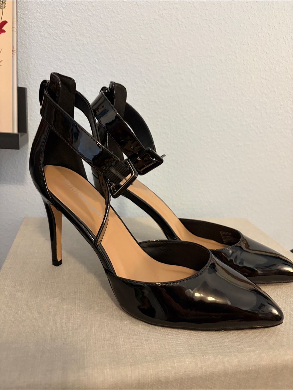 NWOT Madden Girl Black Patent Ankle Strap Heels - 9